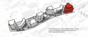 Schets van nieuwe studentenwoningen en kantoor Molenstraat Enschede