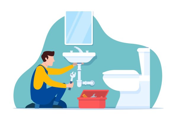 illustratie van monteur die badkamer renoveert