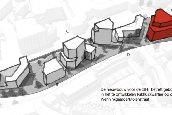 Schets van nieuwe studentenwoningen en kantoor Molenstraat Enschede